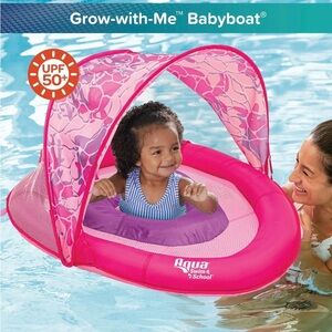 Aqua Swim Grow-with-Me BabyBoat Pool Float for Infants 6-24 Months, Pink Turtle
